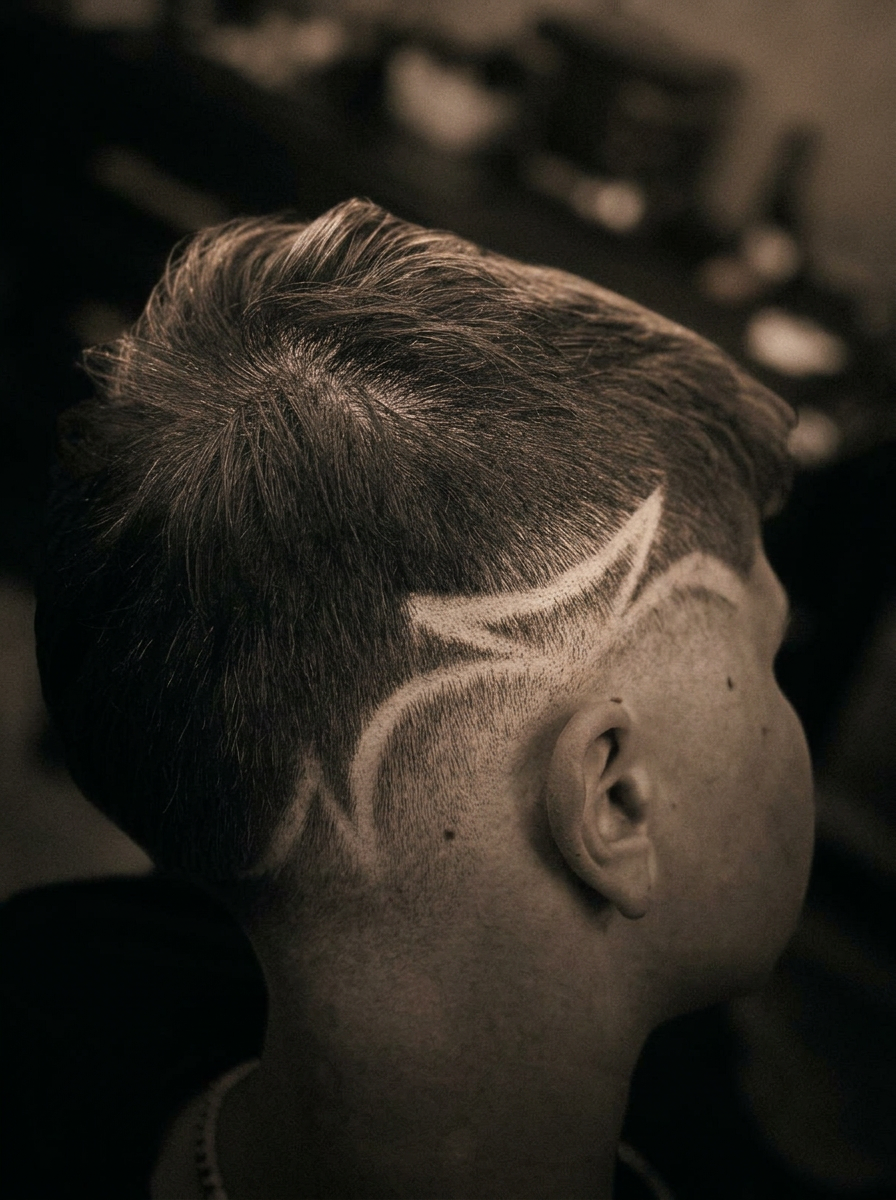 Detský strih s vyholeným hair tattoo vzorom
